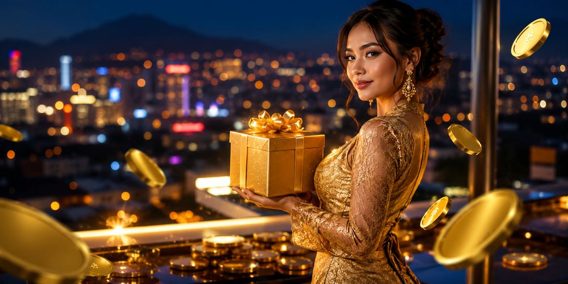 Model bergaya elegan menampilkan bonus VIP eksklusif di platform kasino premium